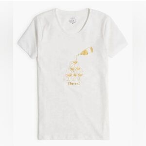 NWT J. Crew Women's Champagne Tower "Cheers" Graphic T-Shirt in White/Gold Large